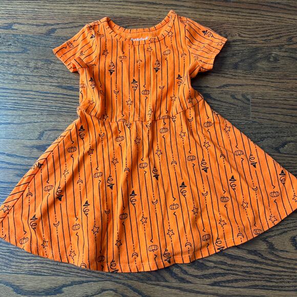 Cat & Jack Other - Cat and Jack Orange and Black Pumpkin Halloween Short Sleeve Dress - 3T